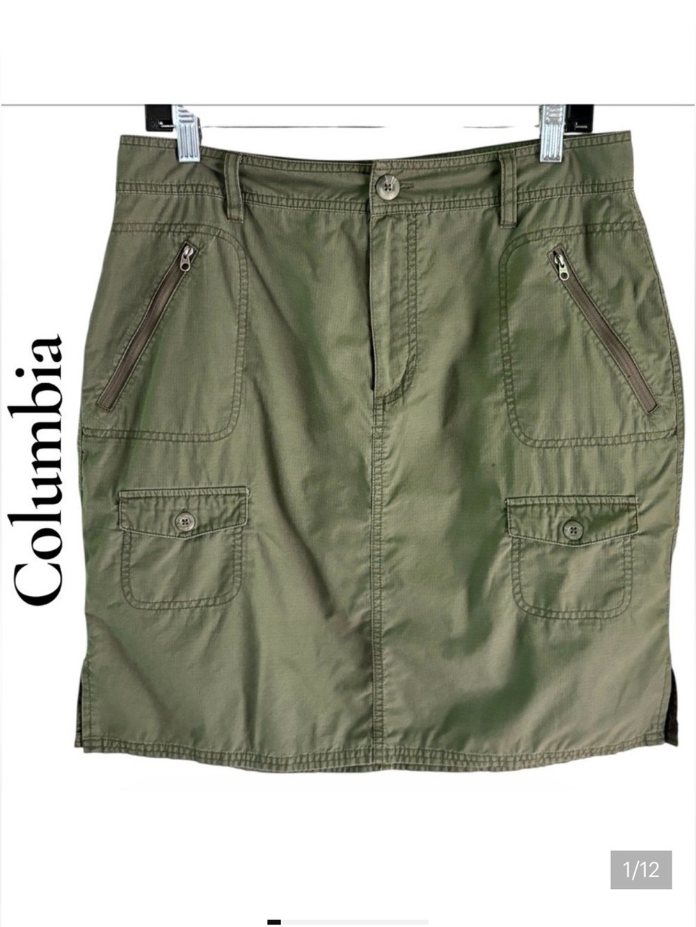 Columbia XCO Olive Utility Skirt. 6 pockets. Size 12. 100% cotton. EUC!!!